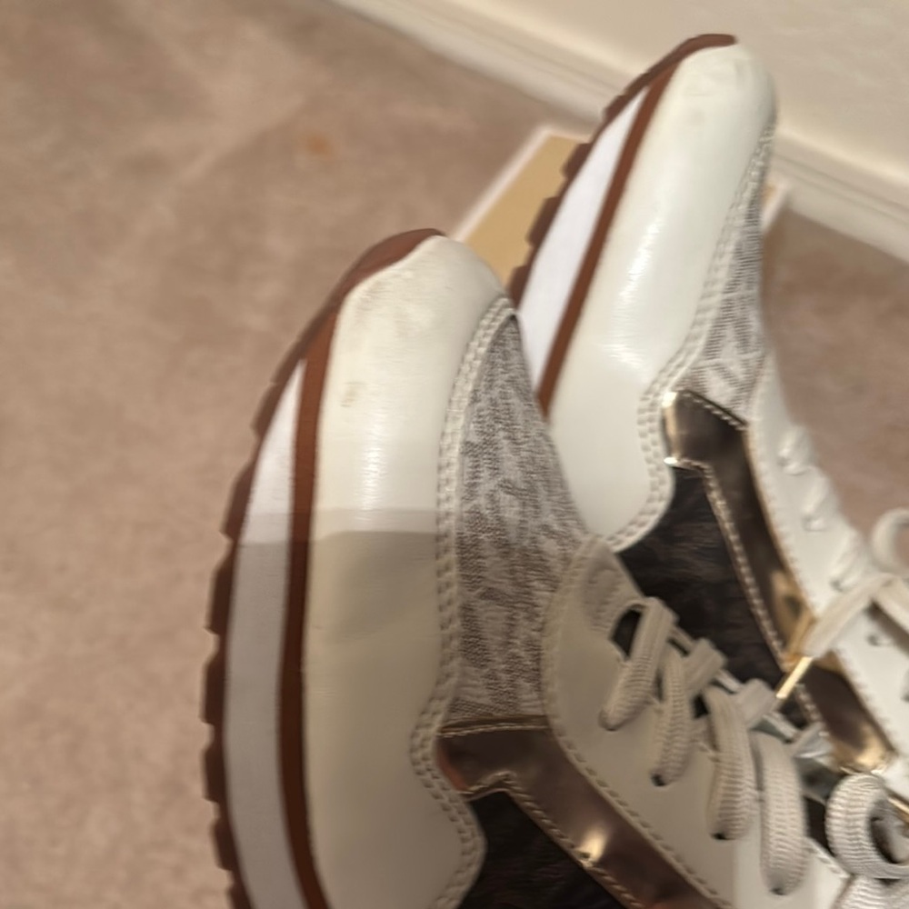 Michael Kors Cream and Brown Monogram Sneakers - Picture 4 of 4